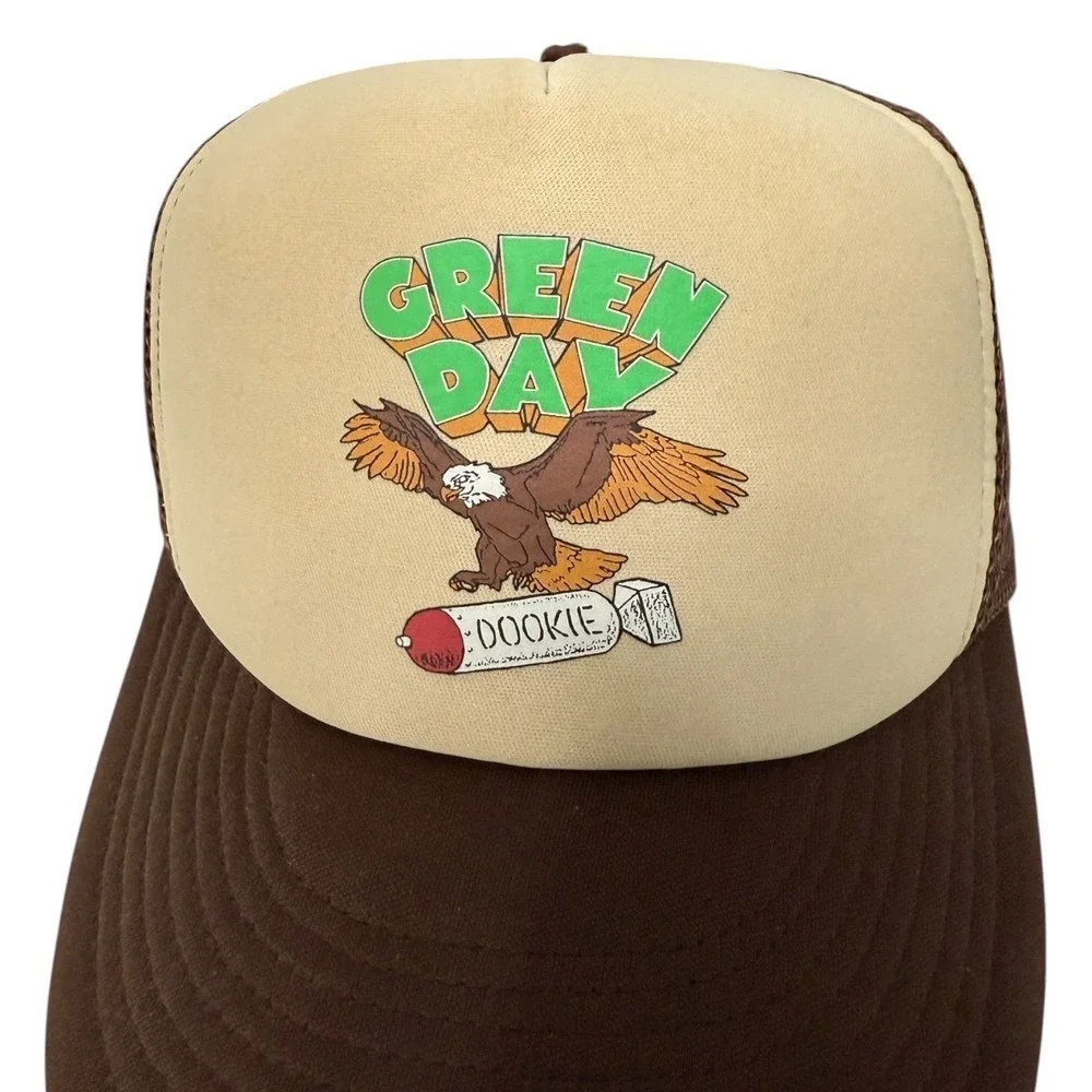 Green Day Dookie Eagle Trucker Hat Brown Tan Mesh Snapback One Size Cobra Tag